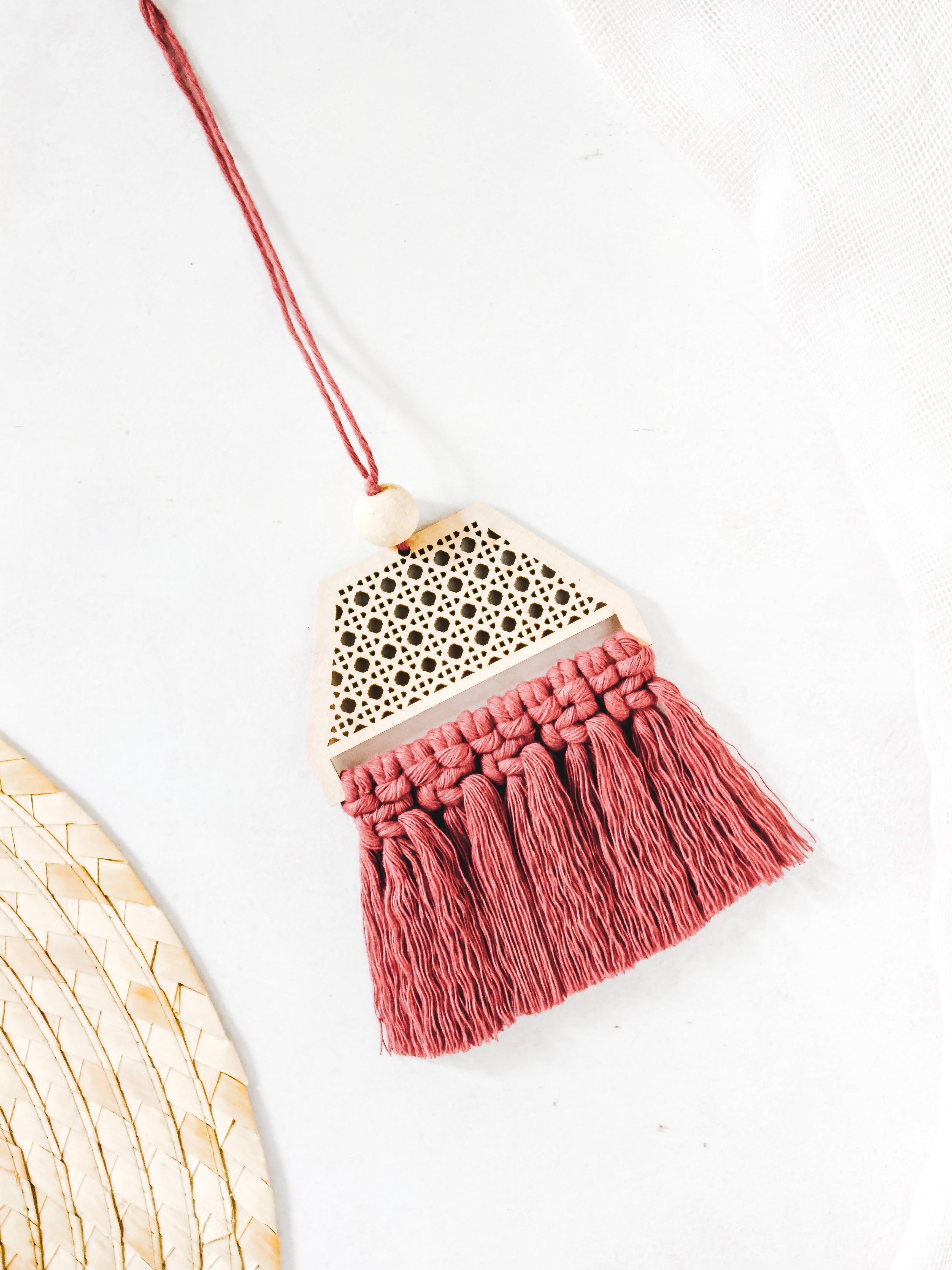 Rattan Quadrilateral Macrame Charm