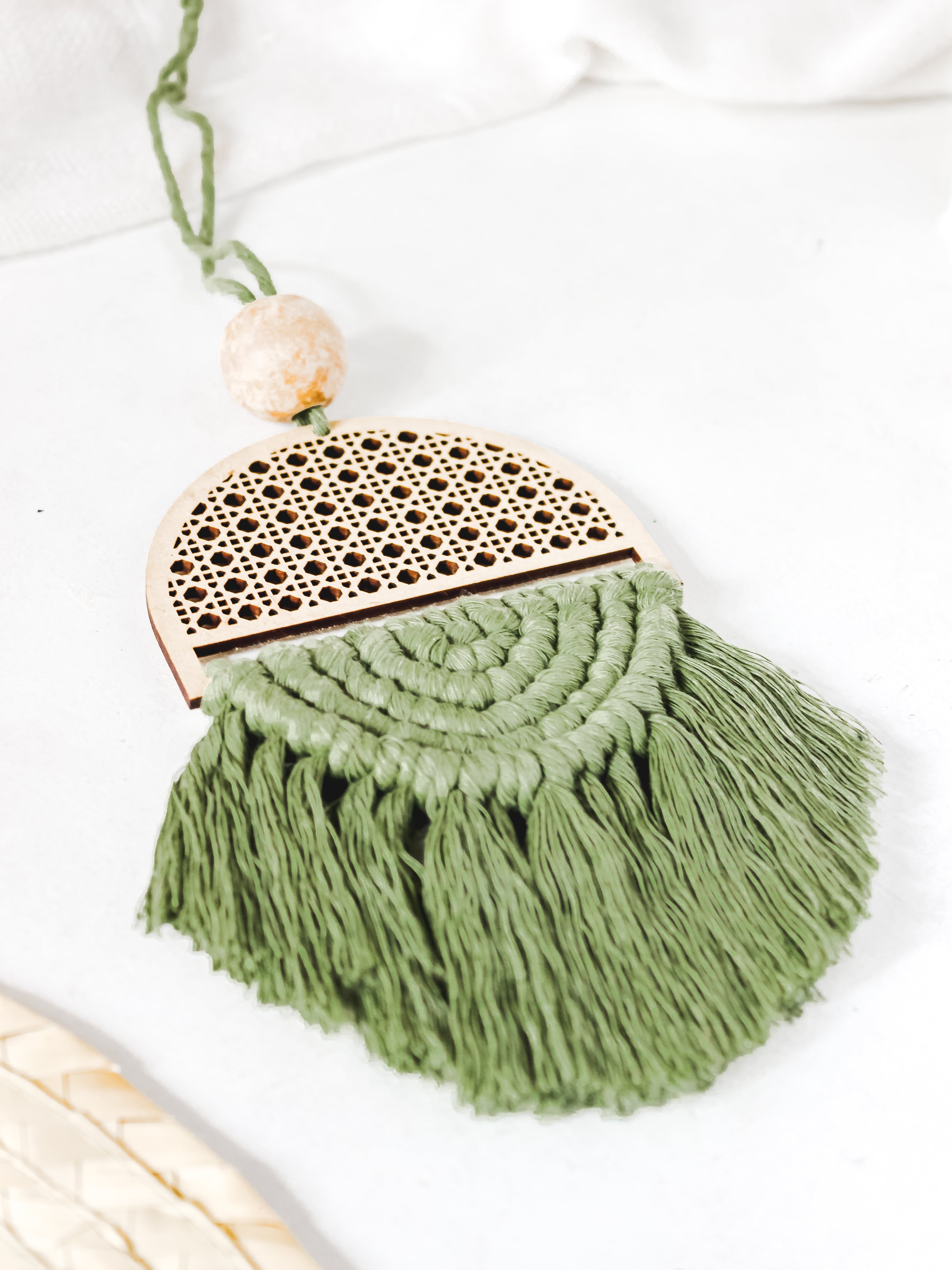 Rattan Half-Moon Macrame Charm