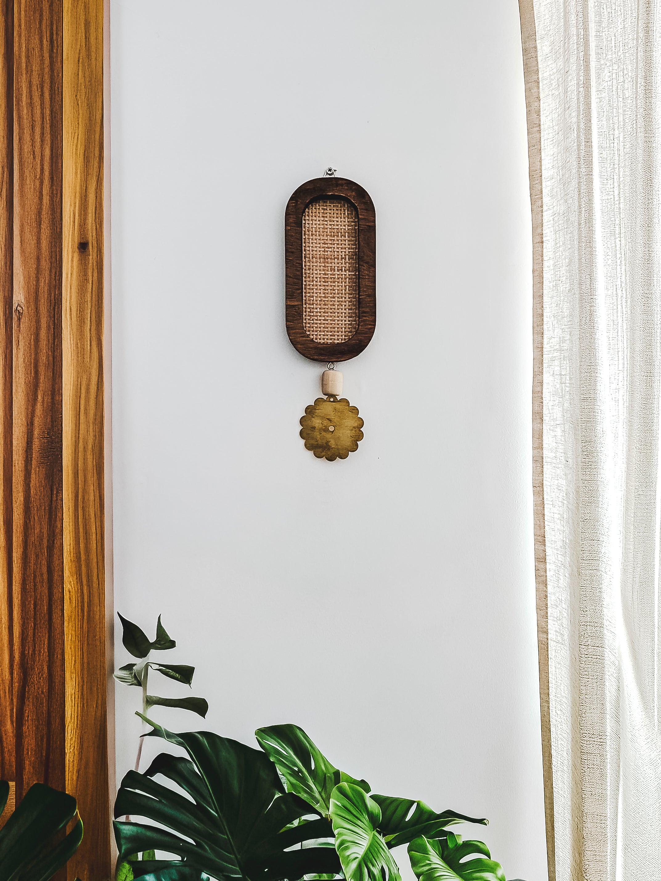 Wooden Rattan Brass Hanging