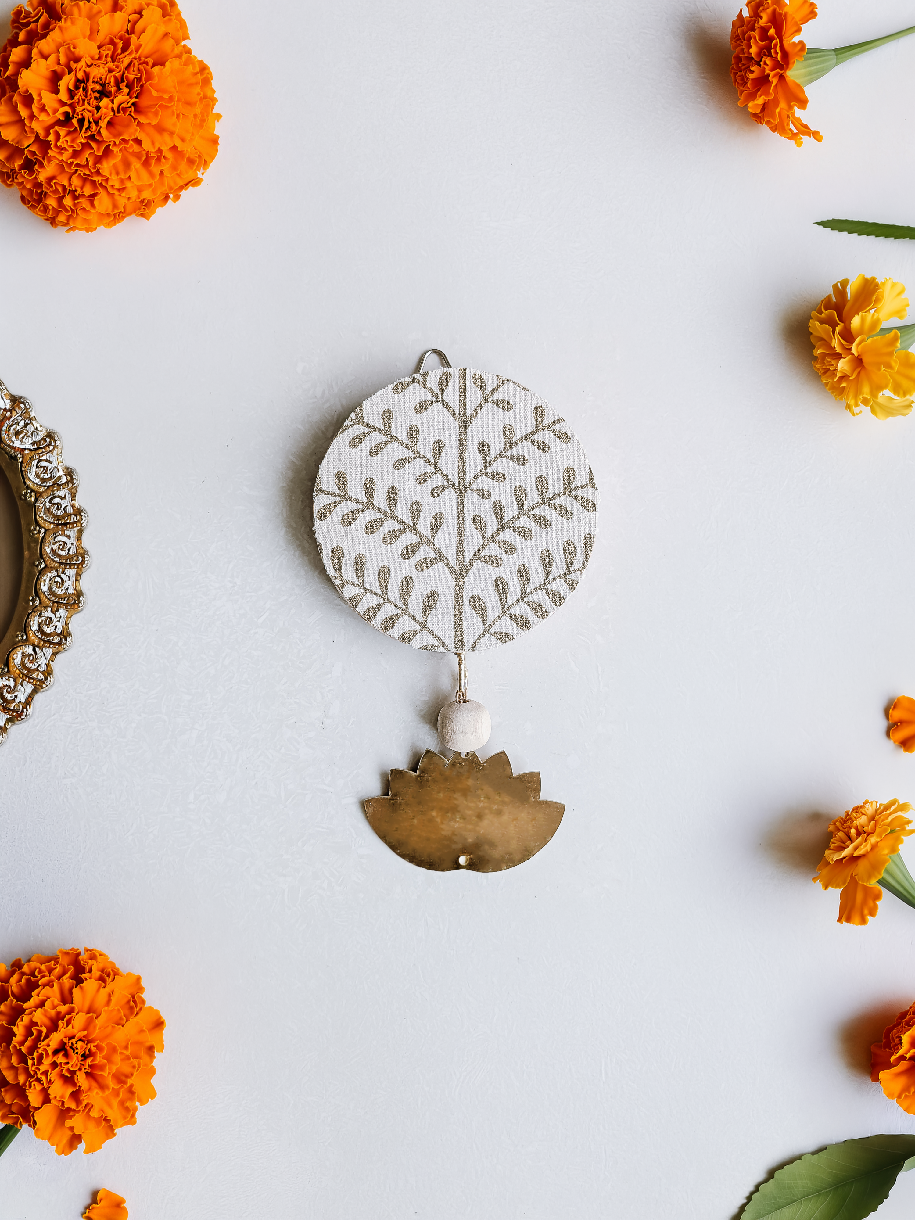 Wooden Fabric Brass Hanging