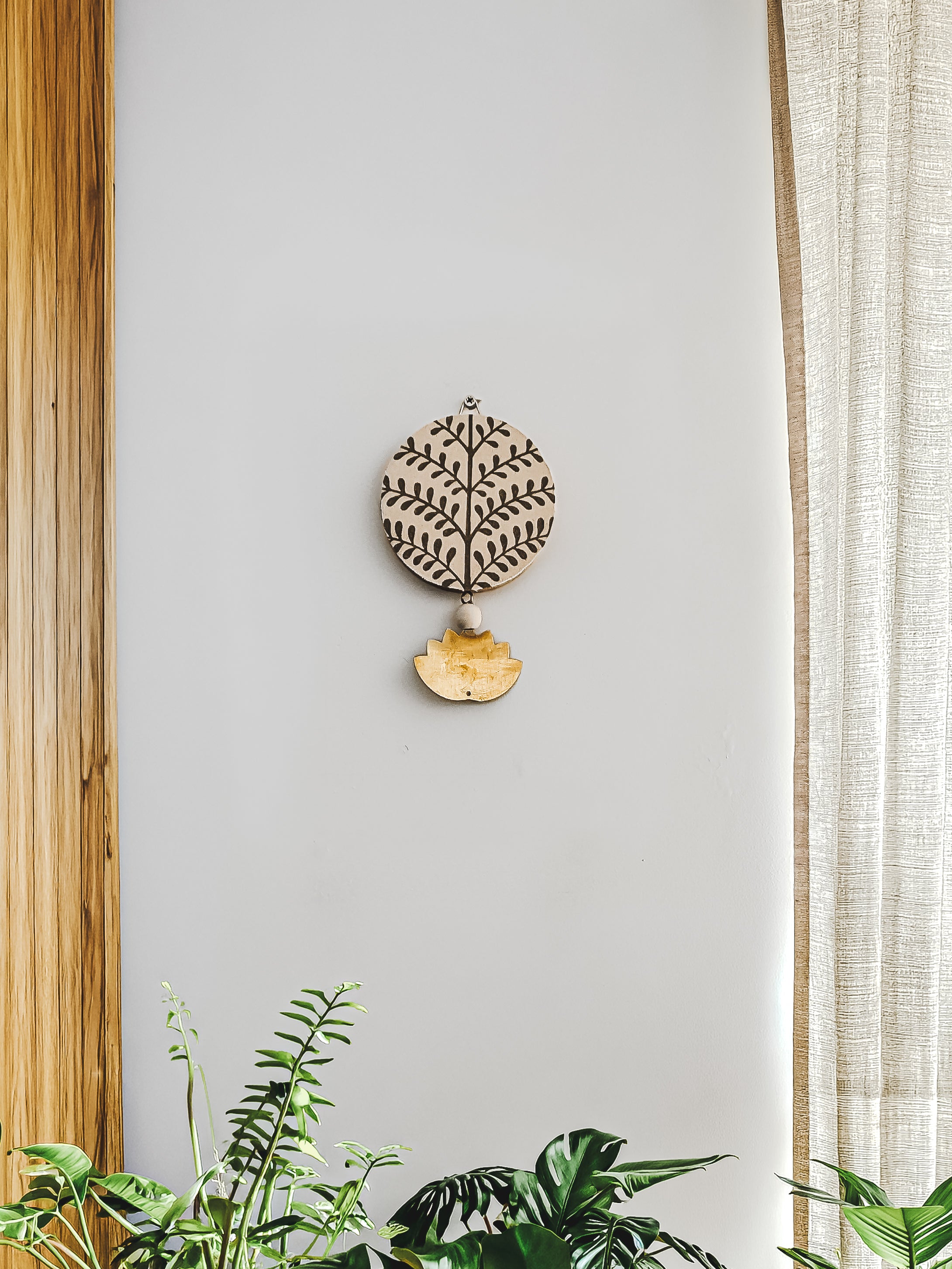 Wooden Fabric Brass Hanging