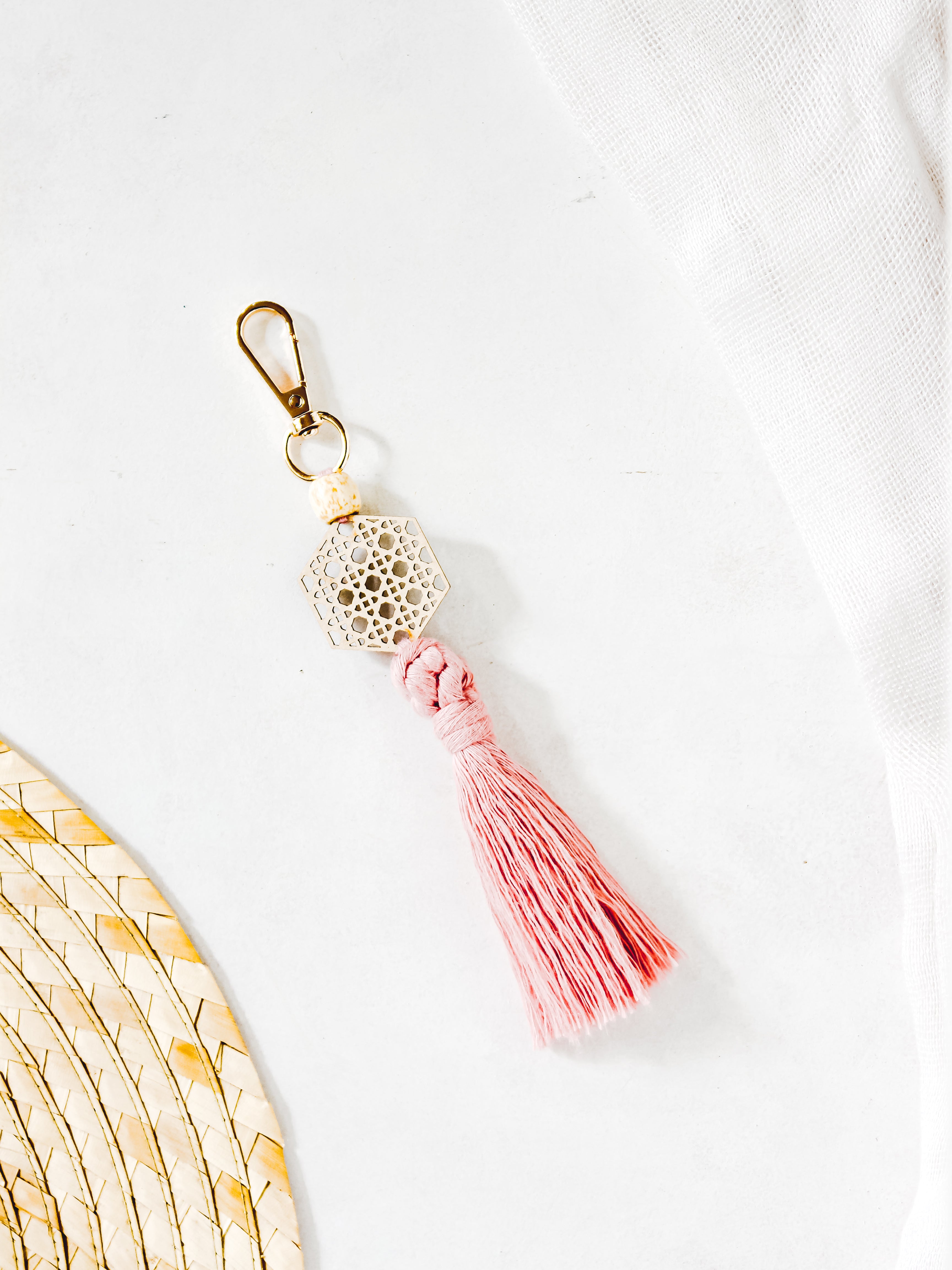 Rattan Tassel Hexagon Keychain