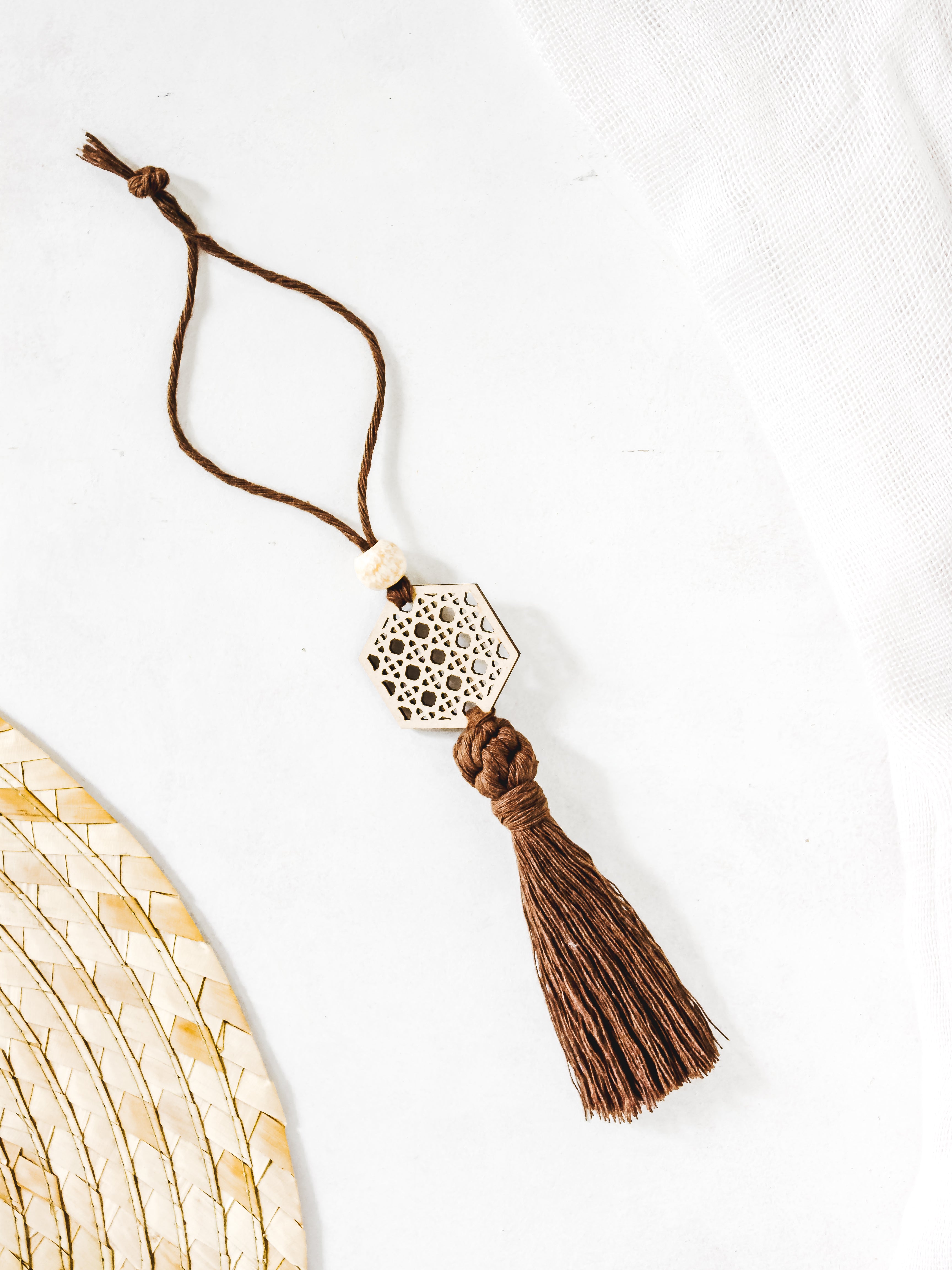 Rattan Tassel Hexagon Charm