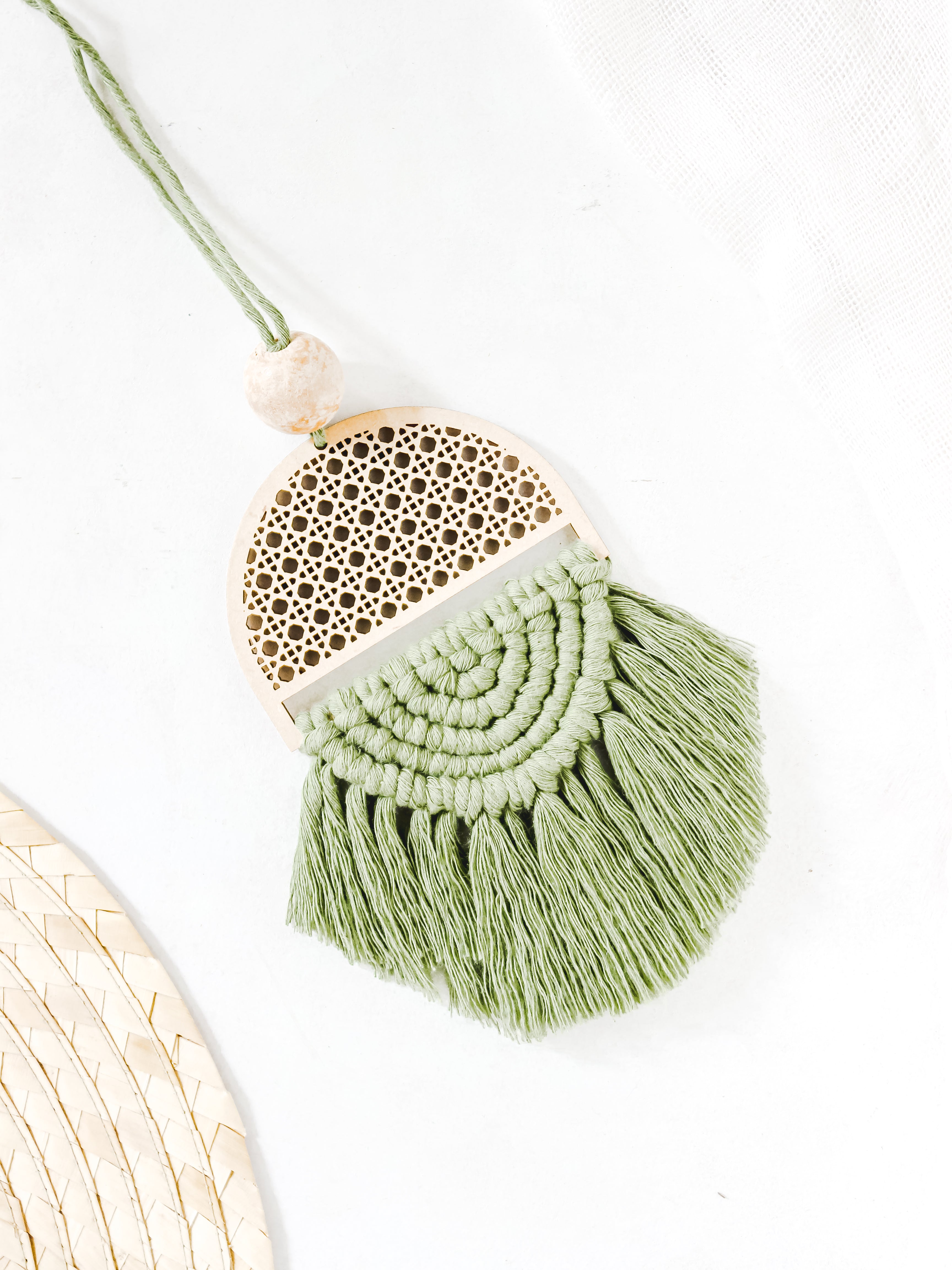 Rattan Half-Moon Macrame Charm
