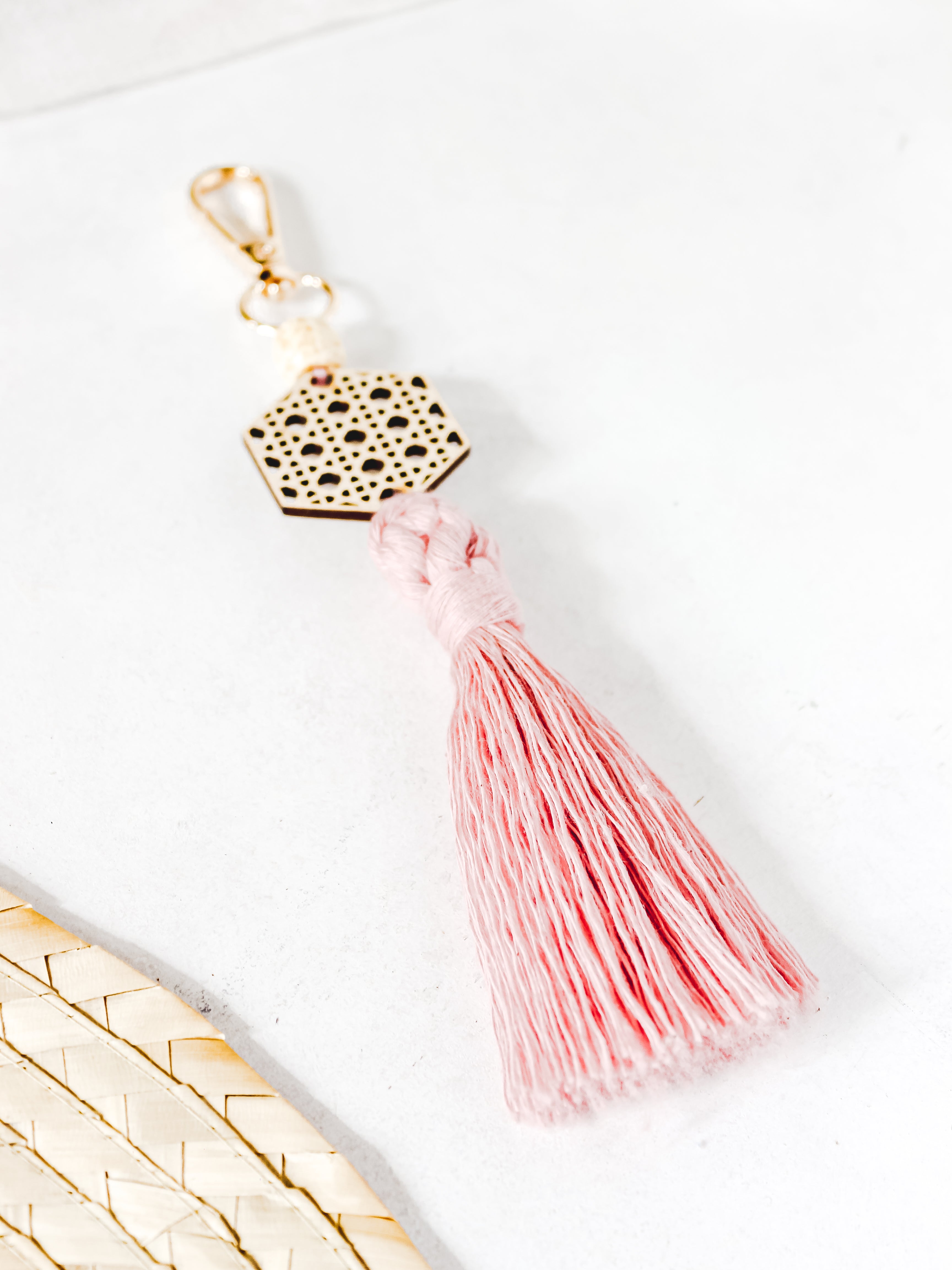 Rattan Tassel Hexagon Keychain