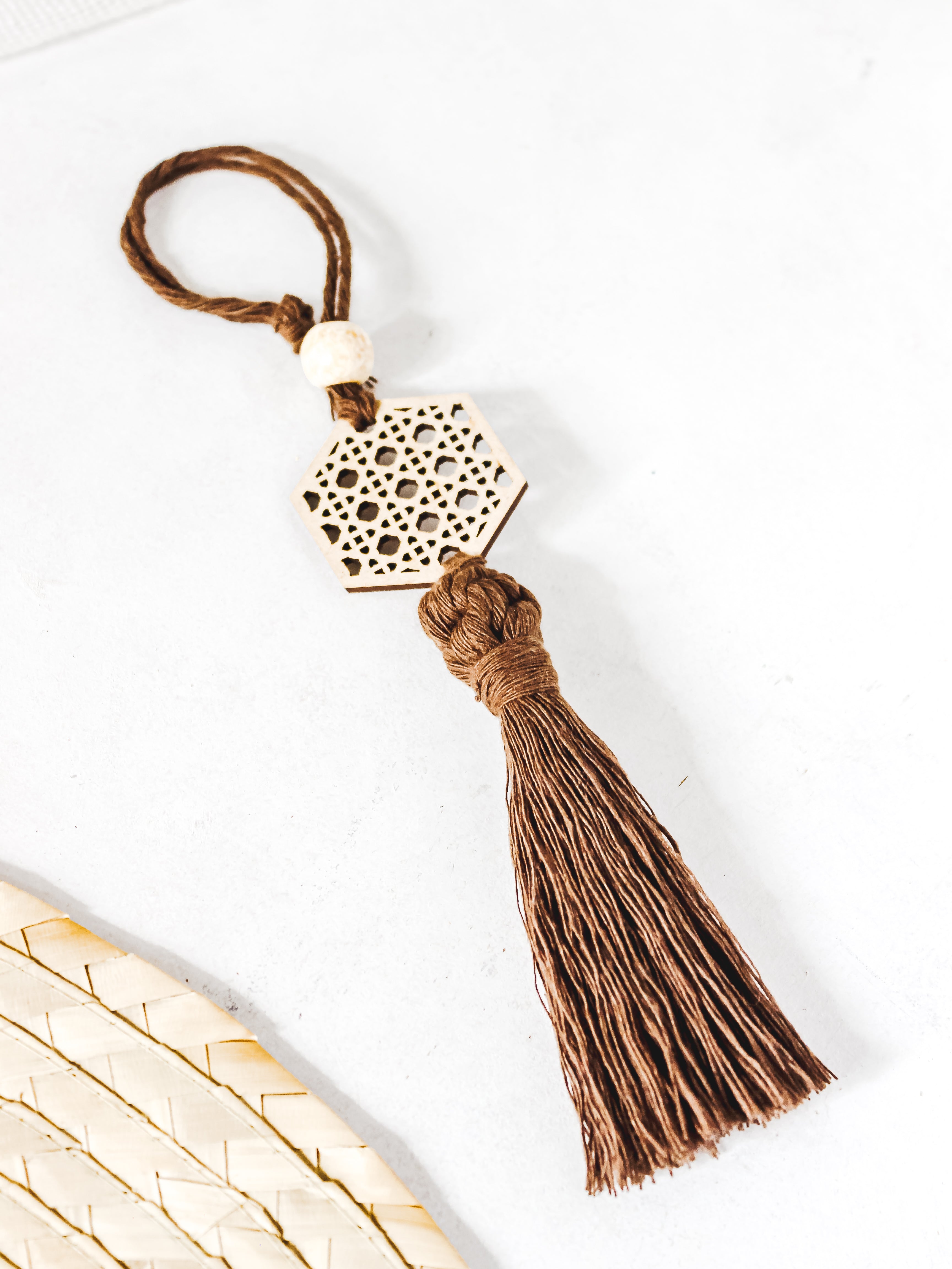 Rattan Tassel Hexagon Charm