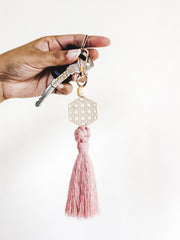 Rattan Tassel Hexagon Keychain