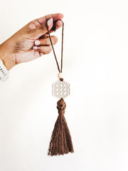 Rattan Tassel Hexagon Charm