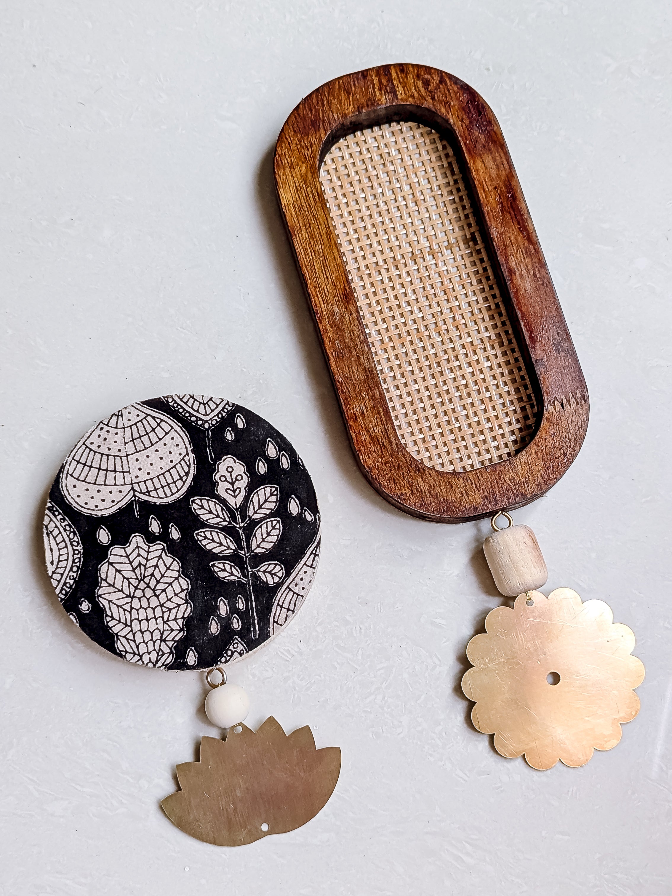 Wooden Rattan Brass Hanging